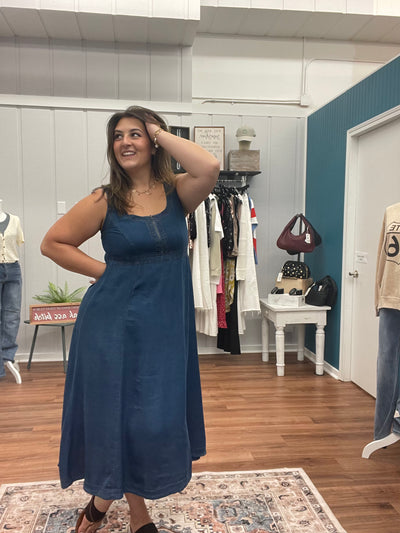 Penny Zip Front Denim Midi Dress
