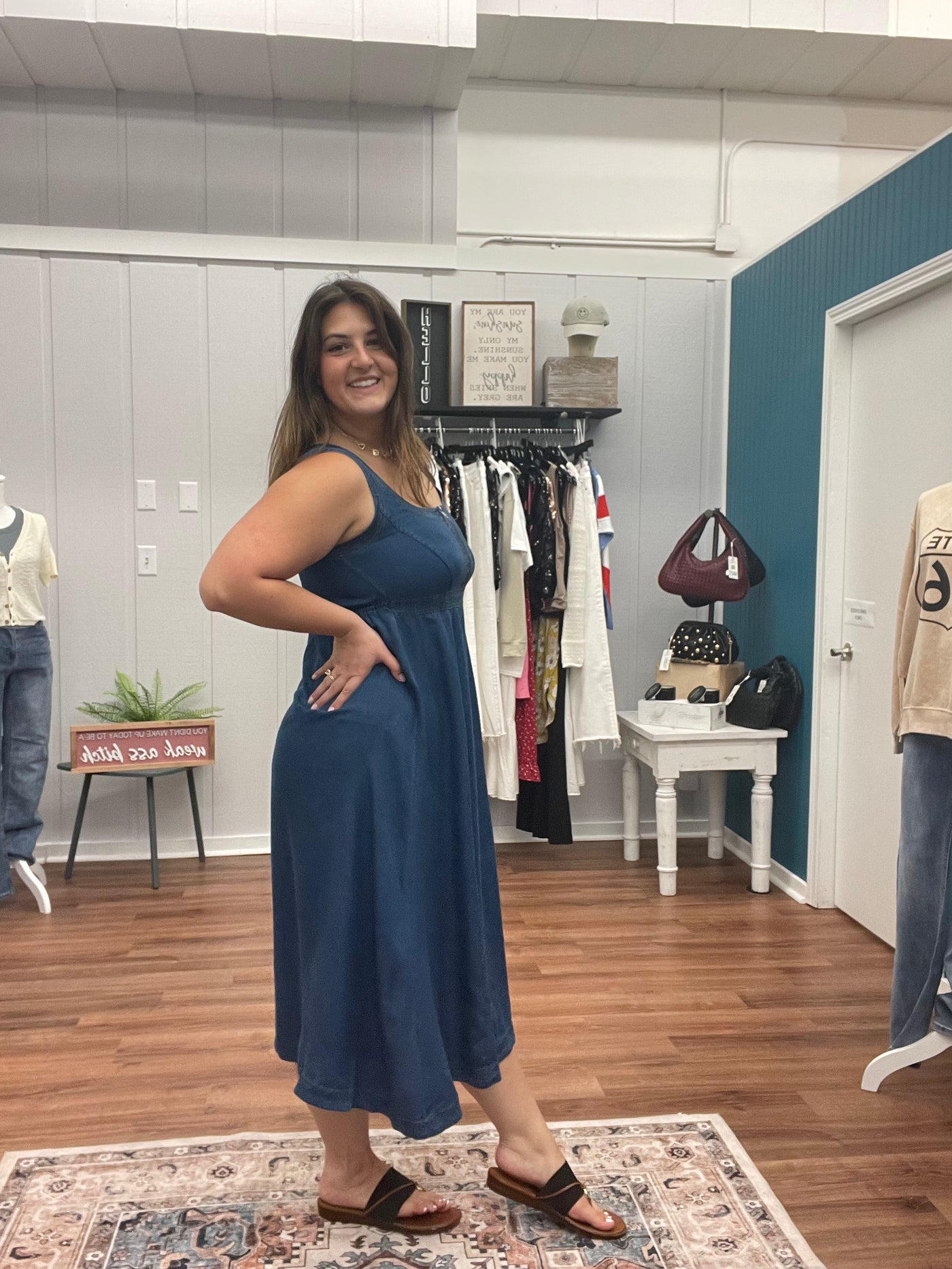 Penny Zip Front Denim Midi Dress