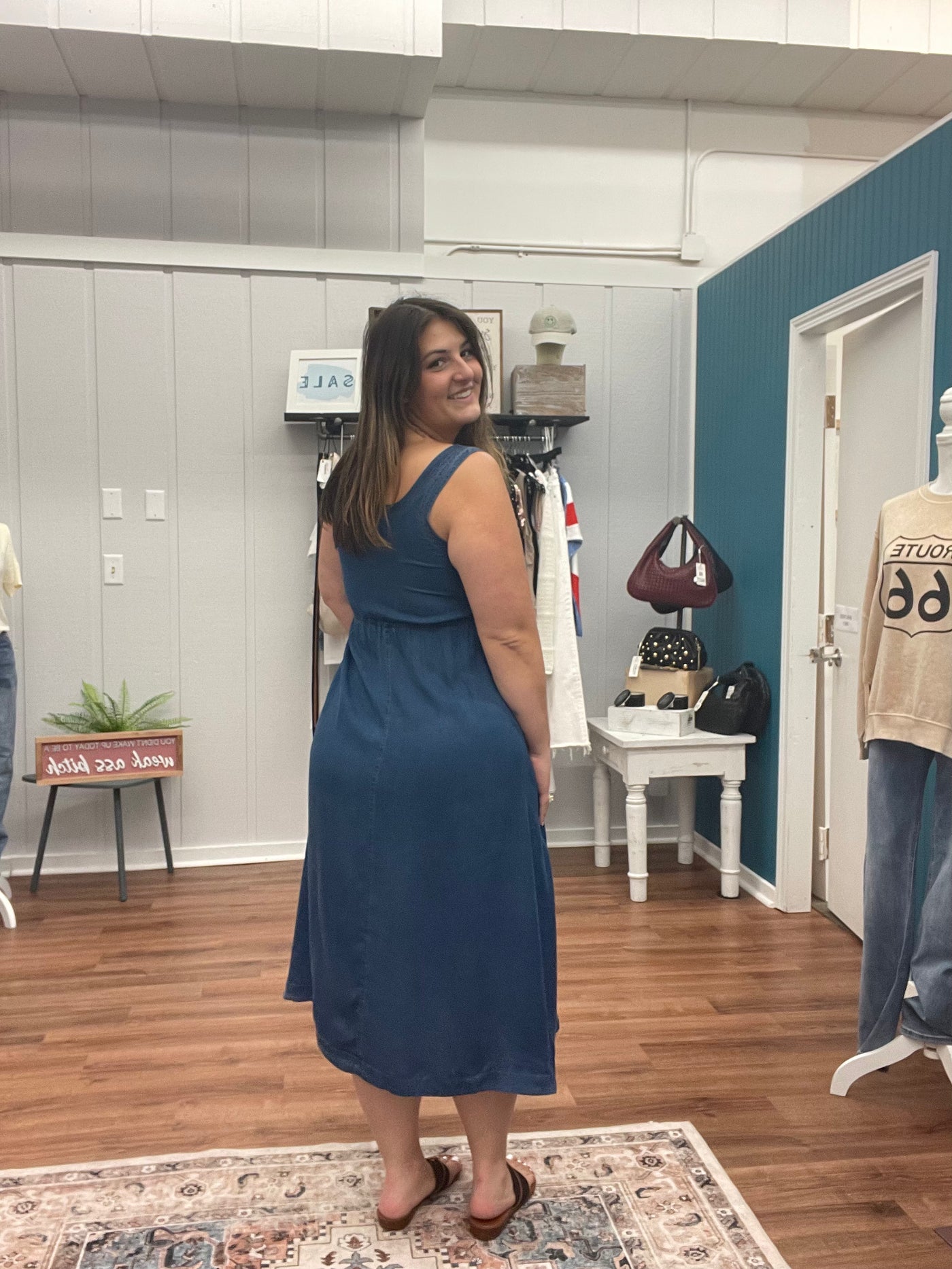 Penny Zip Front Denim Midi Dress