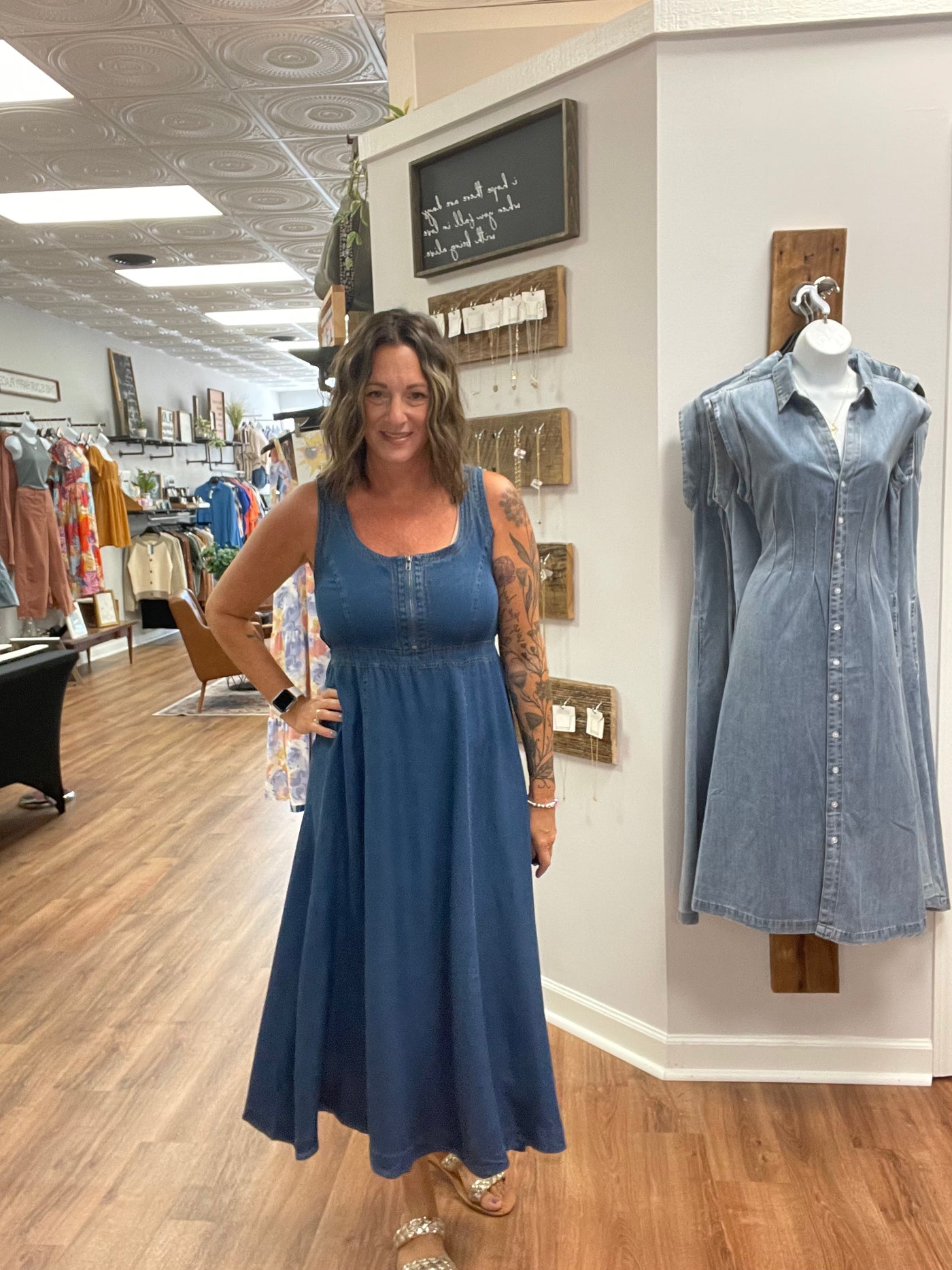 Penny Zip Front Denim Midi Dress