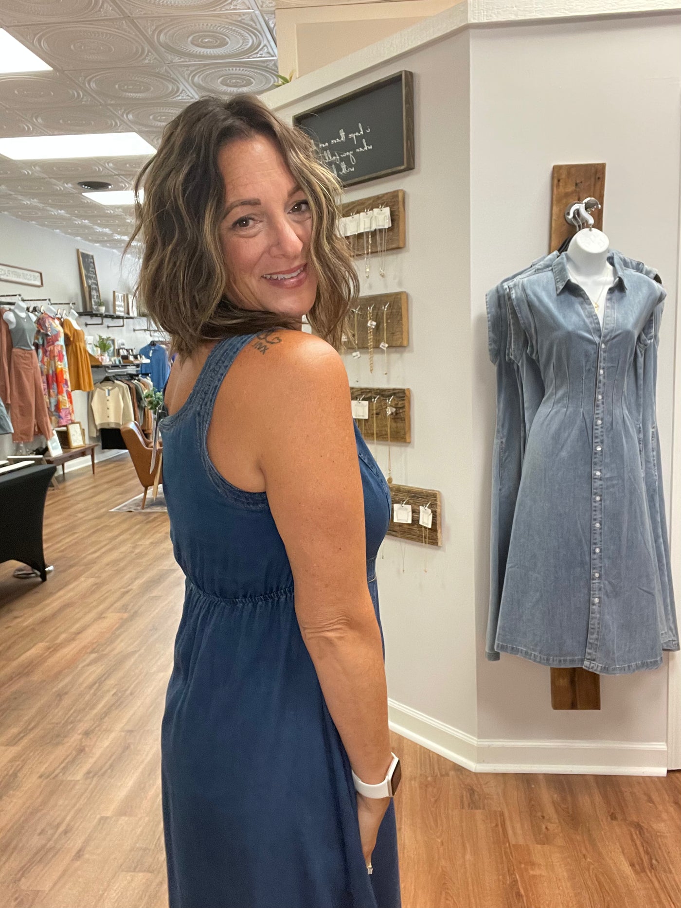Penny Zip Front Denim Midi Dress