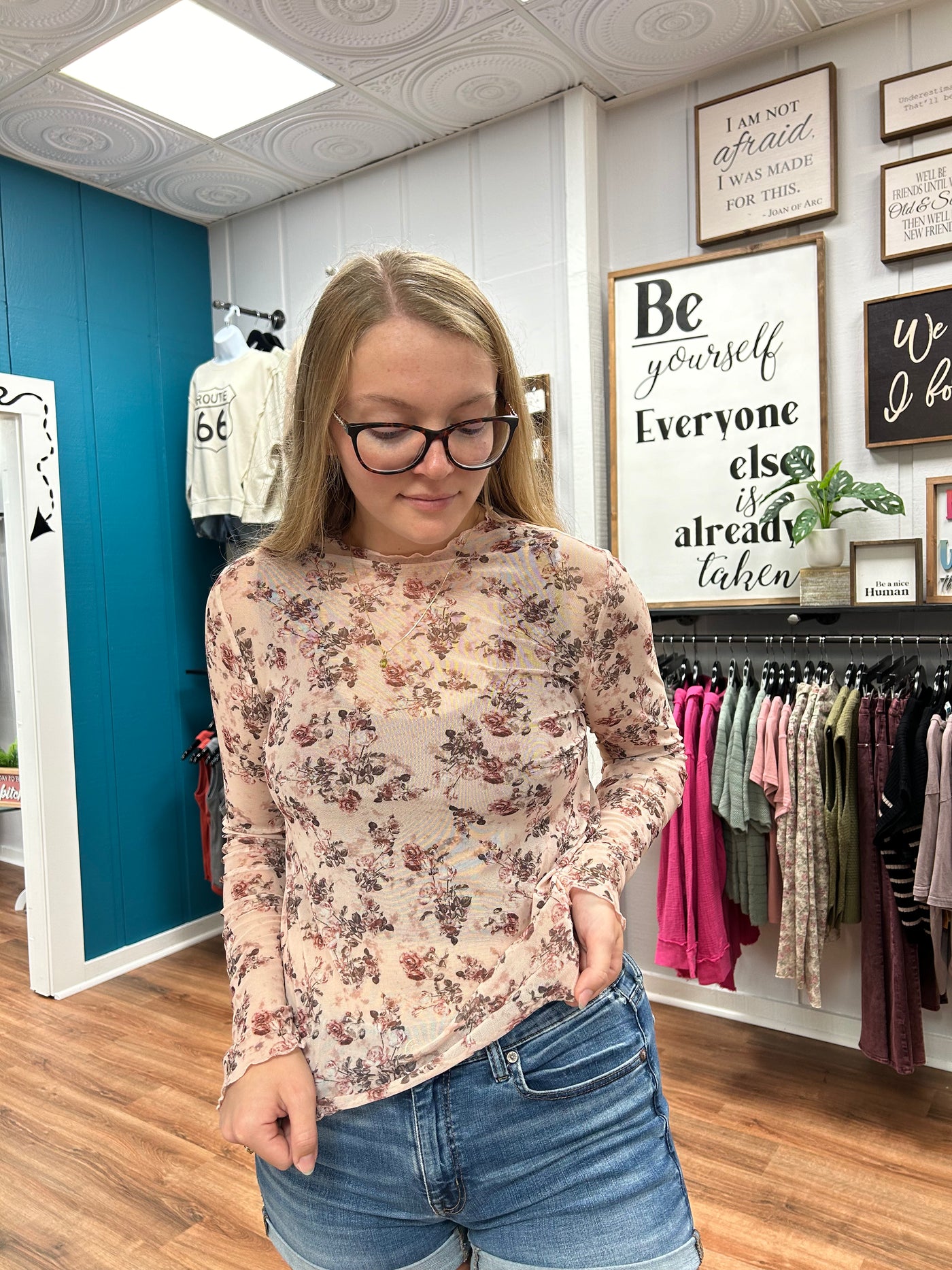 Whimsical Floral Mock Neck Knit Top