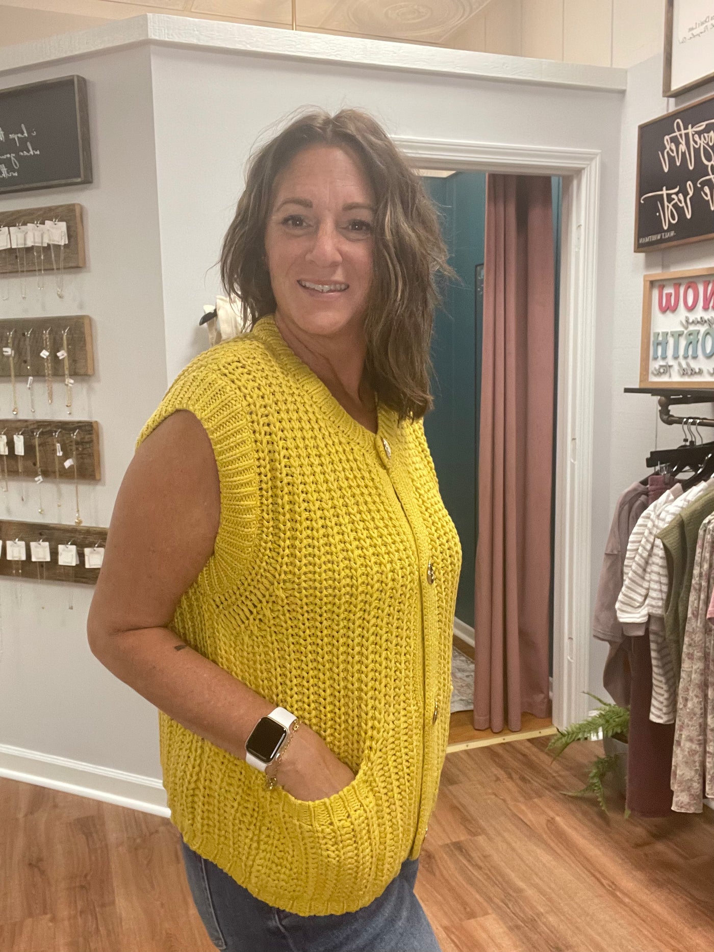Elaine Crochet Knit Button Down Vest