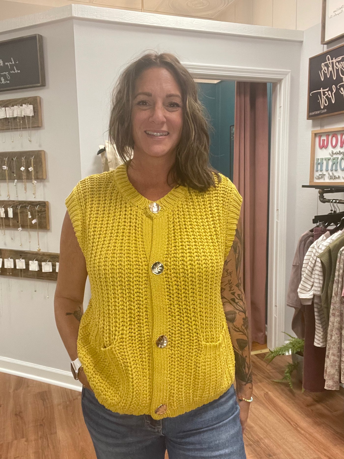 Elaine Crochet Knit Button Down Vest