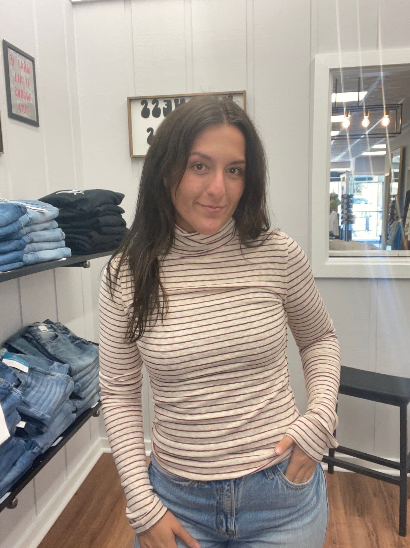 Alyssa Striped Turtleneck Top