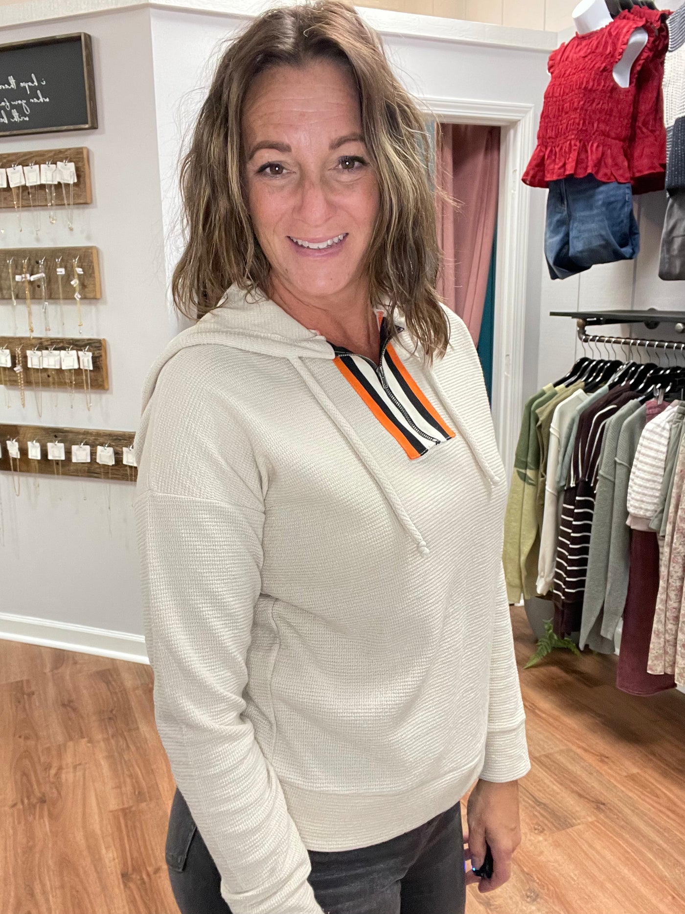 Lilly Varsity Half Zip Hoodie
