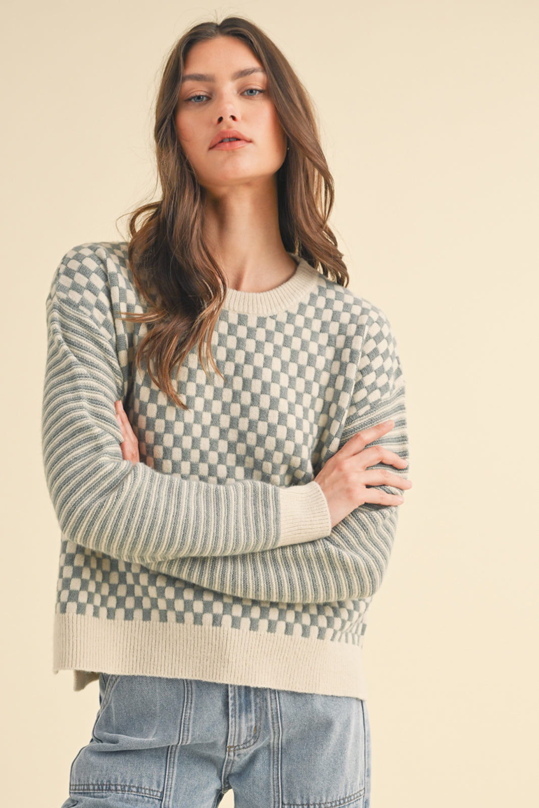 Checkmate Contrast Print Sweater