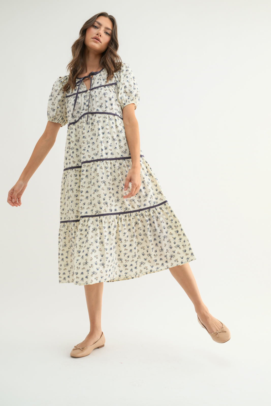 Gracie Piping Contrast Midi Dress