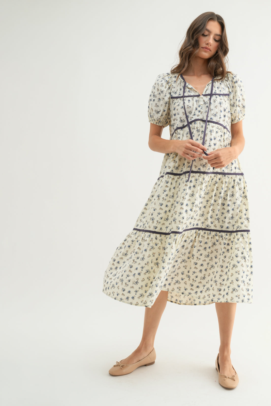 Gracie Piping Contrast Midi Dress