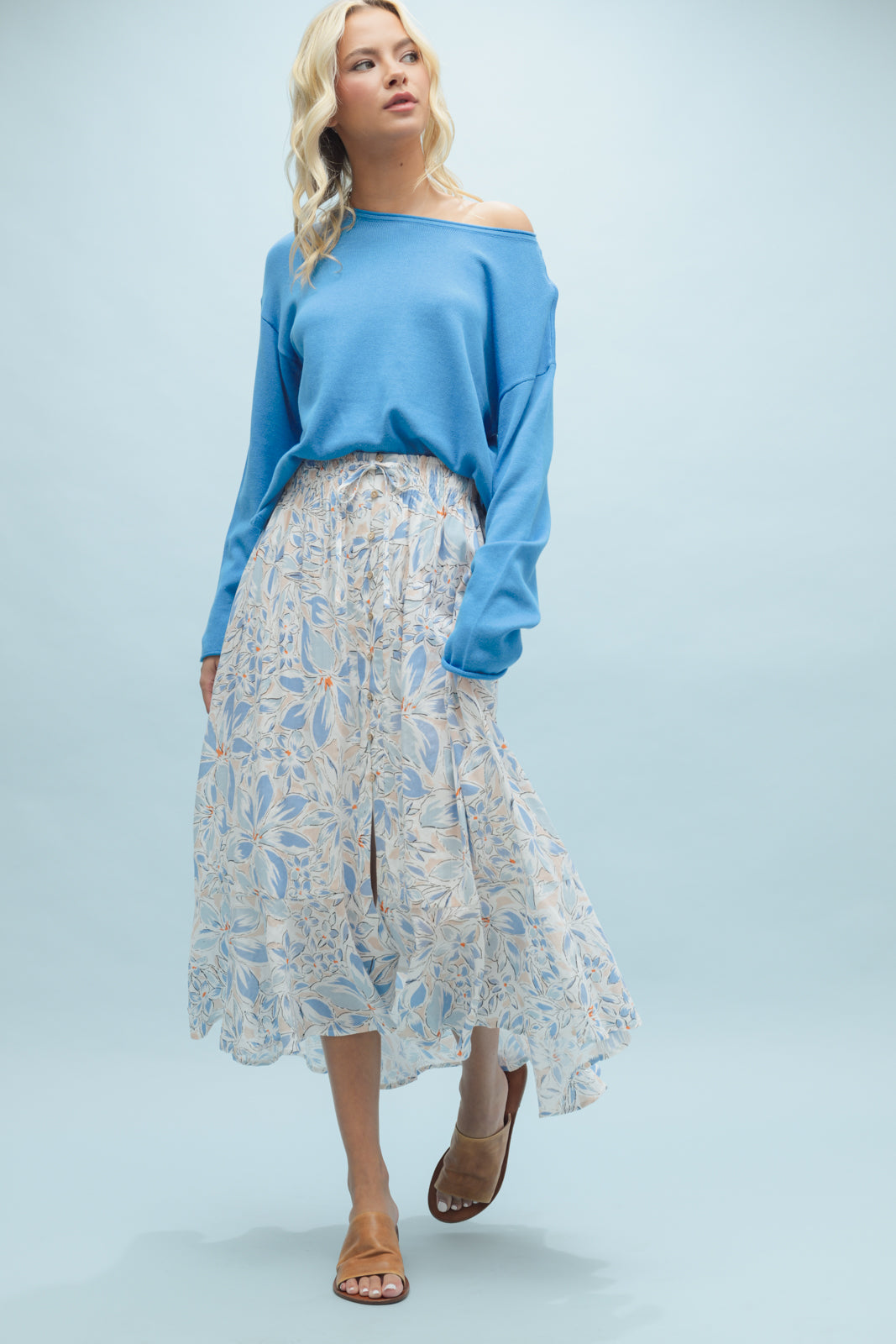 Crystal Floral Button Up Midi Skirt
