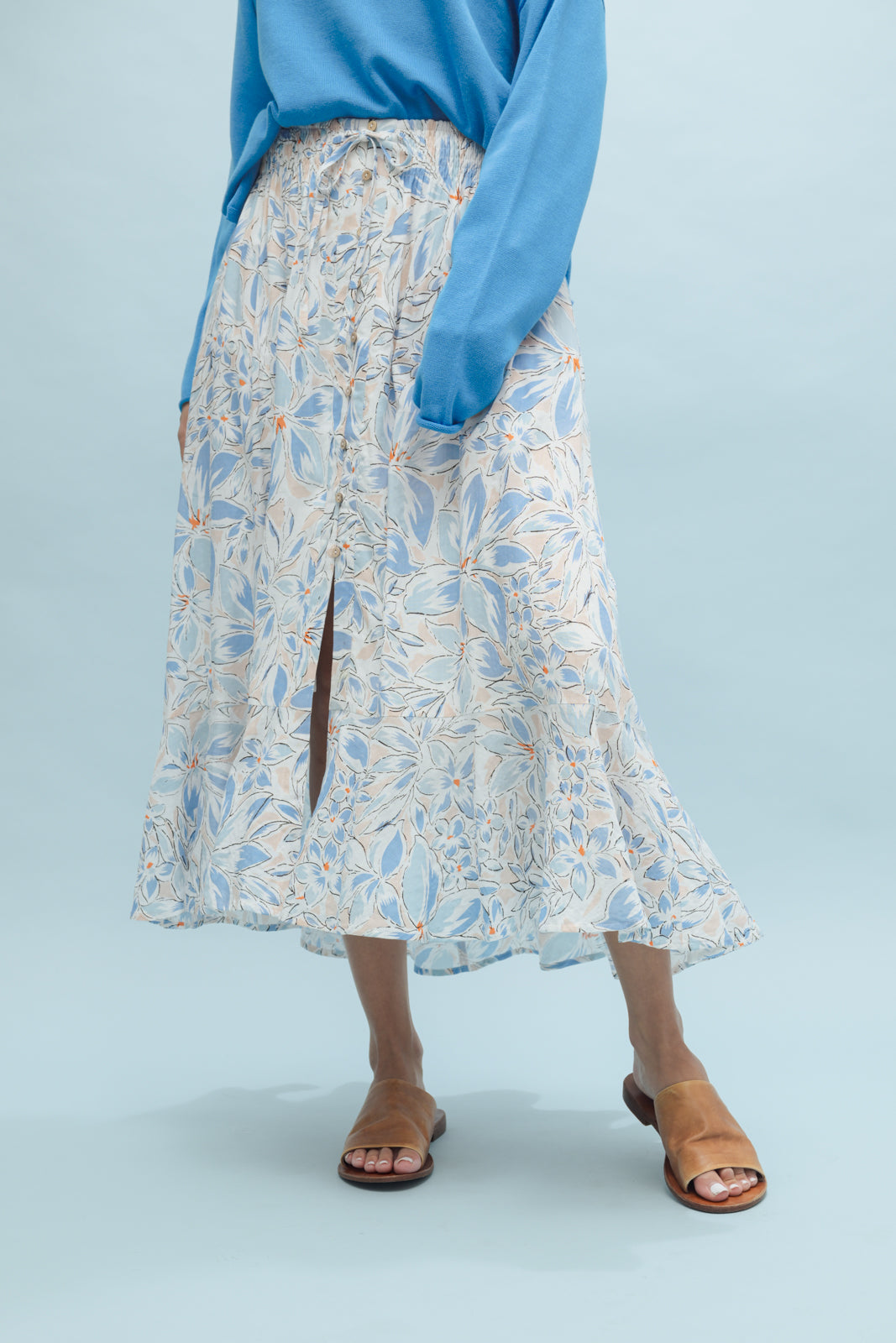 Crystal Floral Button Up Midi Skirt