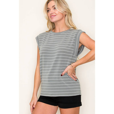 STACCATO - FRENCH TERRY STRIPED TOP: IVORY / S-M-L-XL(2-2-2-1)