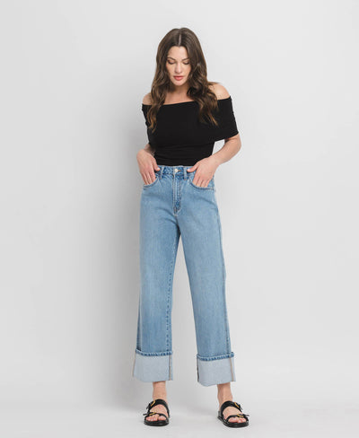 VERVET by FLYING MONKEY - SUPER HIGH RISE CUFFED BAGGY STRAIGHT JEANS T6513: ENRAPTURE / 29