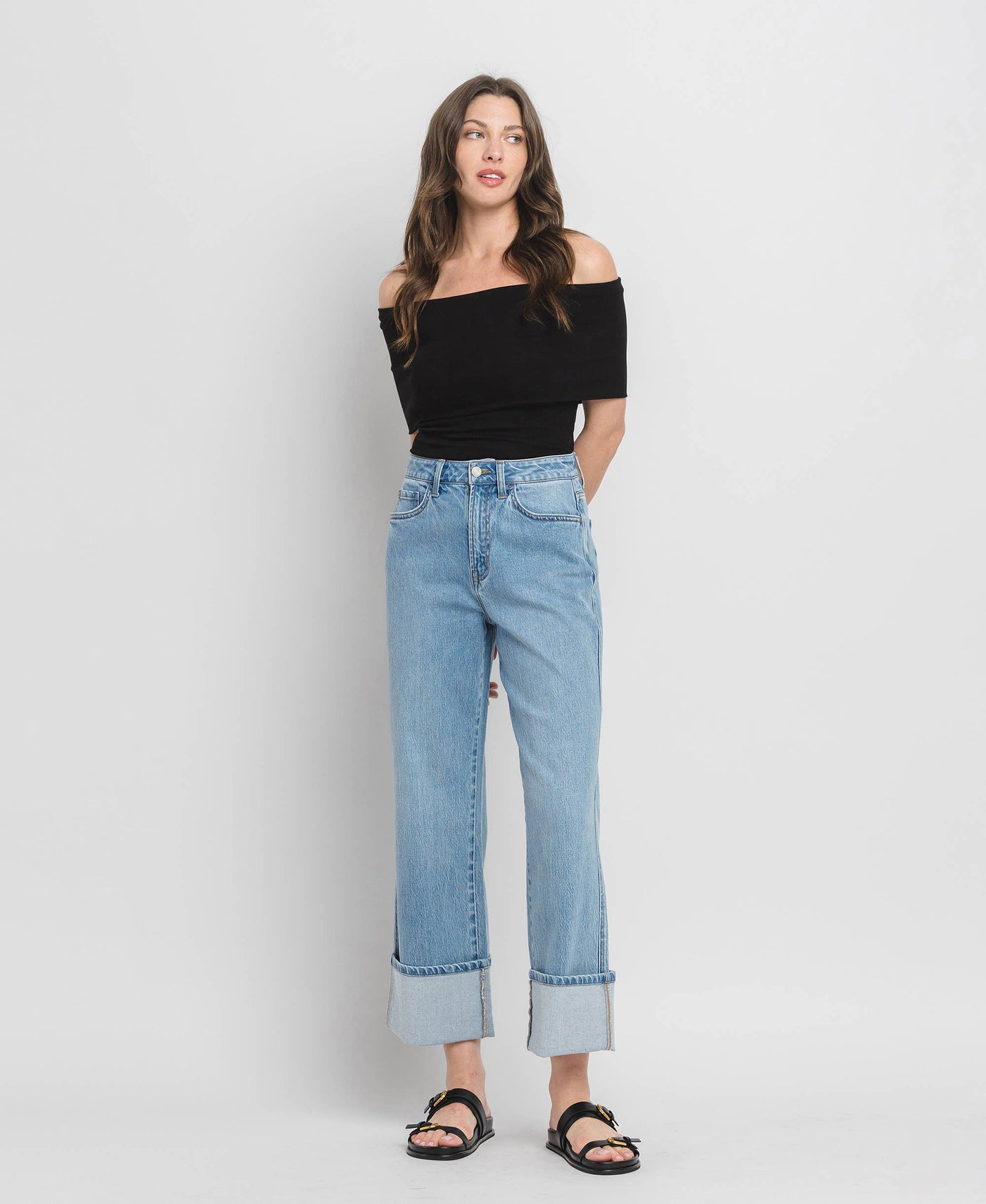 VERVET by FLYING MONKEY - SUPER HIGH RISE CUFFED BAGGY STRAIGHT JEANS T6513: ENRAPTURE / 29