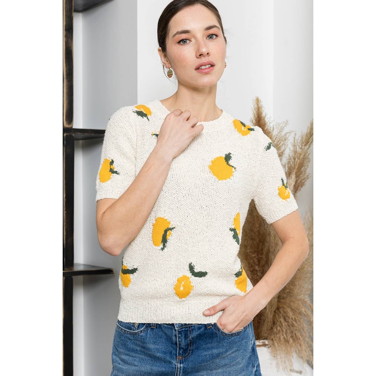 STACCATO - LEMON JACQUARDED SWEATER TOP: OATMEAL / S-M-L-XL(2-2-2-1)