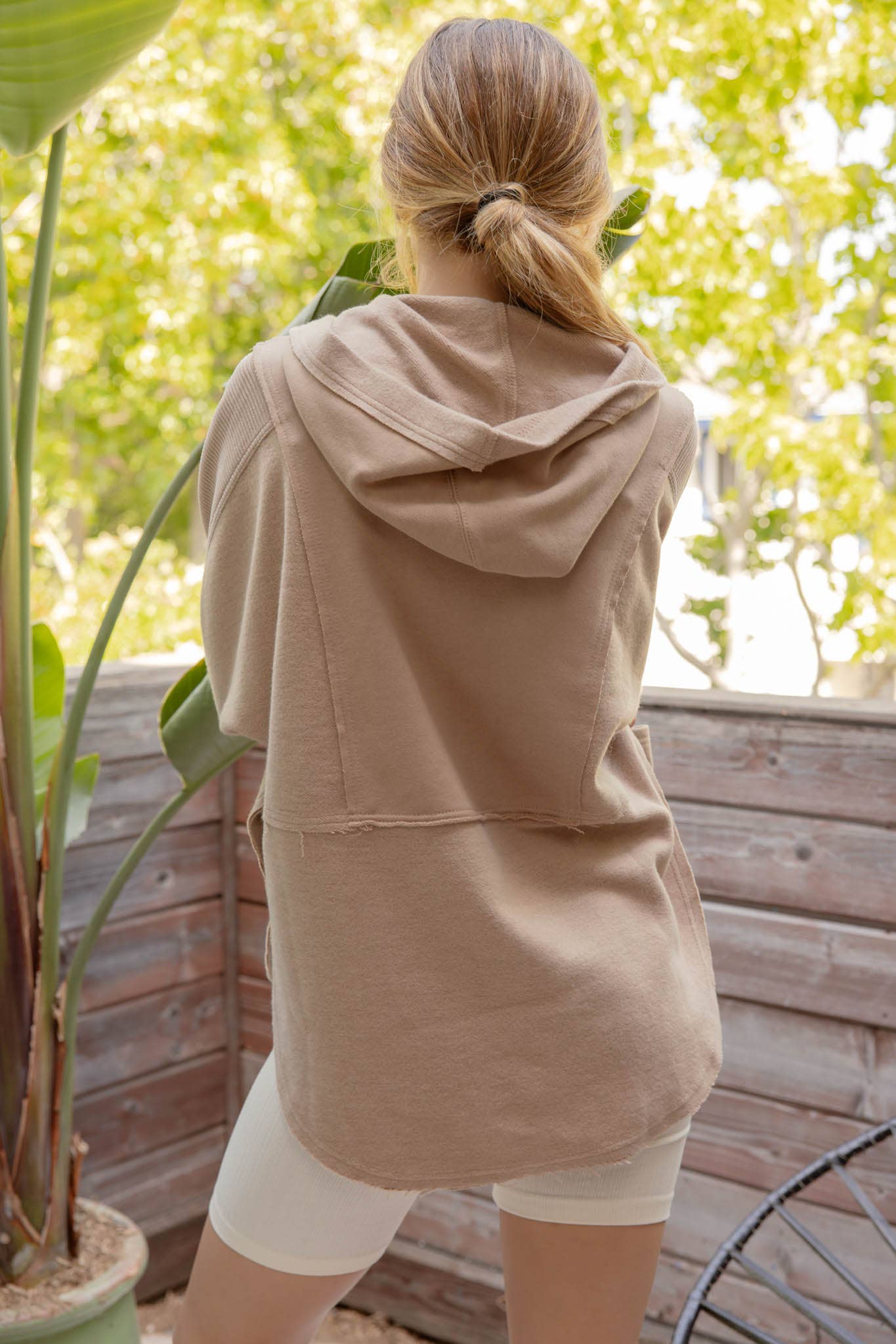 Blu Pepper - EXPOSED SEAM HALF BUTTON HOODED KNIT TOP: IVORY