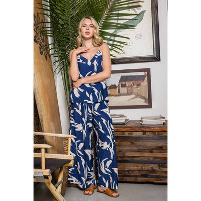 STACCATO - FLORAL PRINT PANTS: NAVY / S-M-L-XL(2-2-2-1)