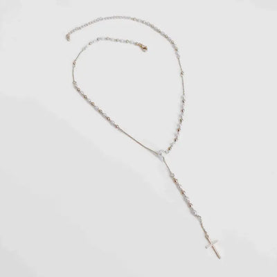 Soft Touch Y Drop Pearl & Cross Necklace