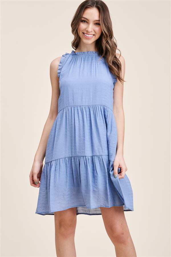 Victoria Ruffle Neck Short Sleeve Mini Dress