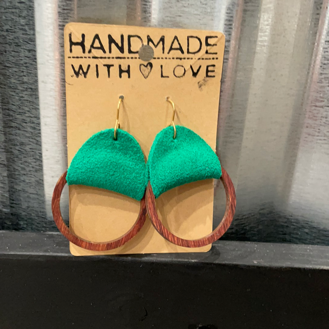 Wood Circle With Leather Earring