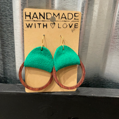 Wood Circle With Leather Earring